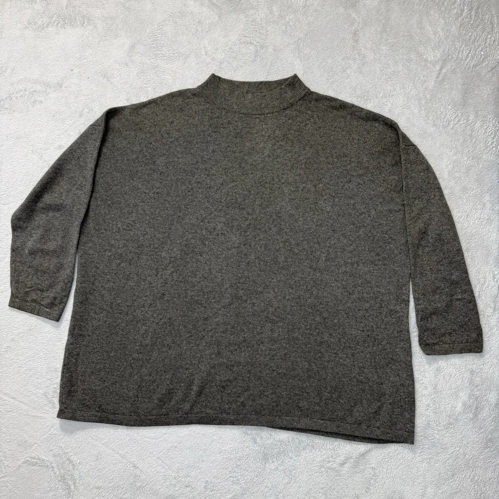 J Jill 100% Cashmere One Size Gray Mock Neck Oversized Tunic Sweater